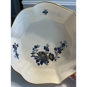 Vintage Lenox Pagoda Fluted Large 9” Bowl Blue Floral 24K Gold Accents USA